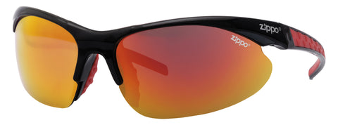 Frontansicht 3/4 Winkel Zippo Sonnenbrille Sportbrille schwarz mit halbem Rand, orangefarbene Gläser