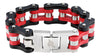 Rückansicht Armband in Form einer Motorradkette in rot silber schwarz mit Zippo Logo auf dem Verschluss