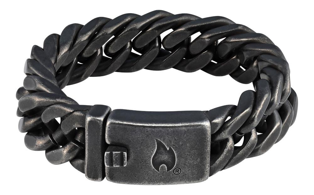 Zippo Armband Edelstahl aus Fischgräten Gliedern mit Zippo Flamme auf dem Verschluss