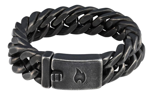 Zippo Armband Edelstahl aus Fischgräten Gliedern mit Zippo Flamme auf dem Verschluss