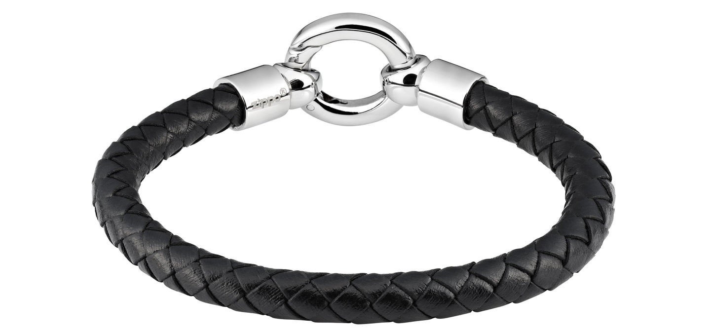 Rückansicht  Zippo Lederarmband schwarz mit Edelstahlring als Verschluss