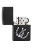 Zippo Feuerzeug schwarz mit zwei Hufeisen Emblem geöffnet