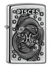 Frontansicht 3/4 Winkel Zippo Feuerzeug Street Chrome Emblem mit Fische Kennzeichen und Pisces Schriftzug