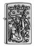 Frontansicht 3/4 Winkel Zippo Feuerzeug chrom Sternzeichen Schütze Emblem