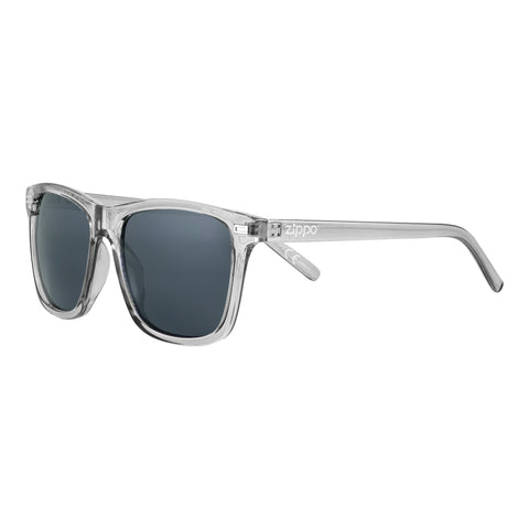 Frontansicht 3/4 Winkel Zippo Sonnenbrille dunkelgraue Gläser mit grau-transparenten Rahmen