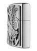 Seitenansicht Zippo Feuerzeug Street Chrome mit Motorrad Motor Innenleben Emblem