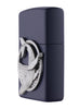 Zippo Feuerzeug Seitenansicht dunkelblau matt mit Blauwal Emblem in silber