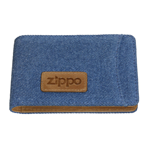 Zippo Kreditkartenhalter Frontansicht aus Jeansstoff und Leder mit Zippo Logo