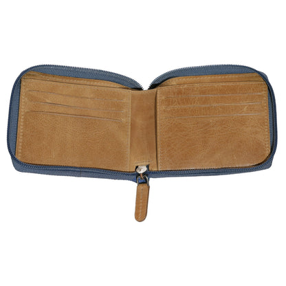Innenseite Zippo Querformatige Bi-Fold Zipper Geldbörse aus Jeansstoff und Leder