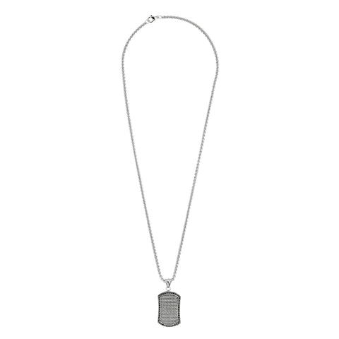 Zippo Edelstahl Halskette Frontansicht mit Anhänger im Dogtag Stil und schwarzen Kristallen