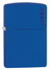 Frontansicht 3/4 Winkel Zippo Feuerzeug Royalblau Matt Basismodel mit Zippo Logo