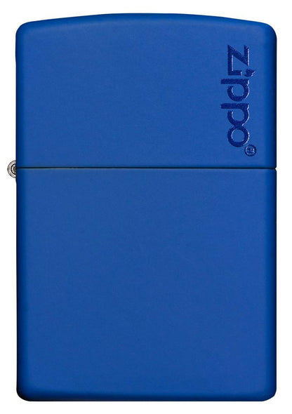 Frontansicht Zippo Feuerzeug Royalblau Matt Basismodel mit Zippo Logo