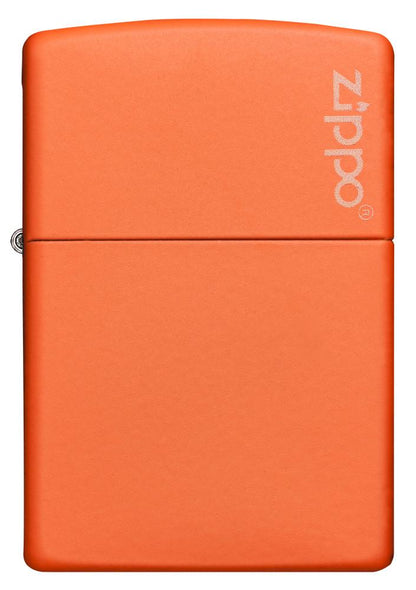 Frontansicht Zippo Feuerzeug Orange Matte Basismodell mit Zippo Logo