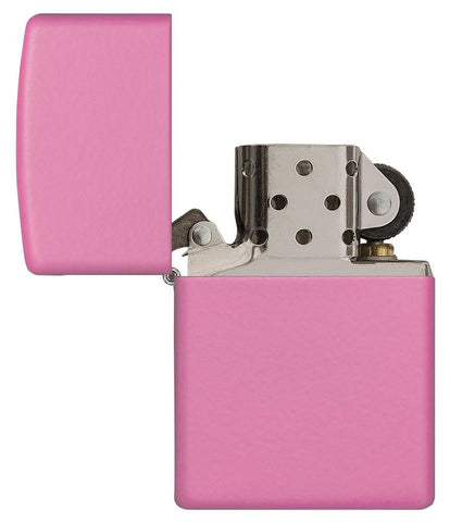 Frontansicht Zippo Feuerzeug Pink Matte Basismodell geöffnet
