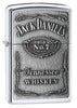 Frontansicht 3/4 Winkel Zippo Feuerzeug High Polish Chrome mit Jack Daniels Emblem