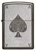 Zippo Feuerzeug Frontansicht mit two tone lasergravierter Pik-Ass Spielkarte mit filigranen Linien in silber