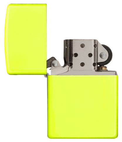 Zippo Feuerzeug Basismodell neon gelb geöffnet ohne Flamme