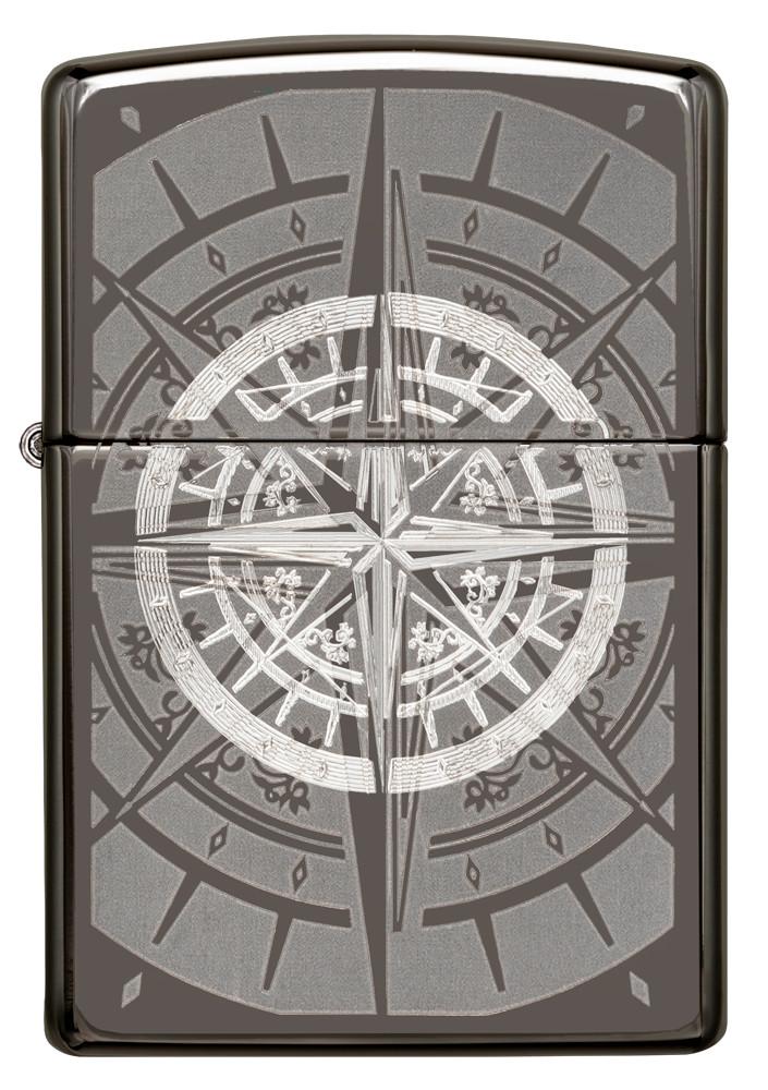 Frontansicht  Zippo Feuerzeug Black Ice mit Kompass