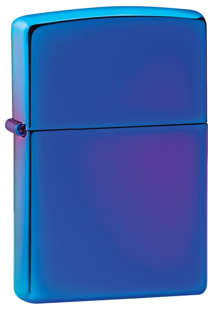 Frontansicht Zippo Feuerzeug blau Hochglanz 3/4 Winkel