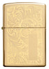 Frontansicht Zippo Feuerzeug High Polish Brass mit venezianischem Design und Initialplatte