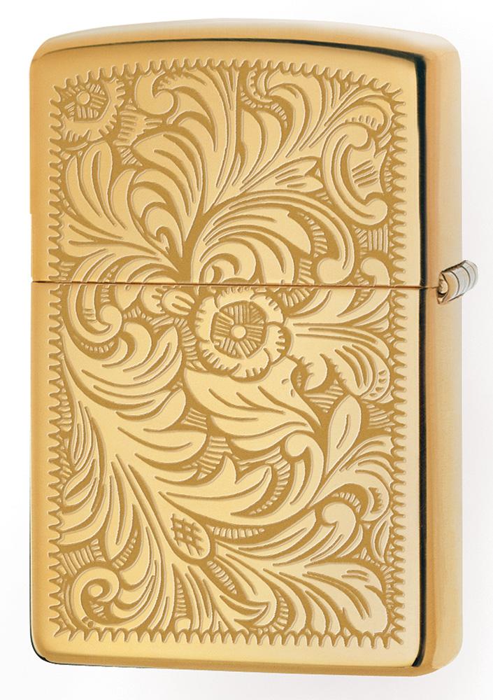 Rückansicht Zippo Feuerzeug High Polish Brass mit venezianischem Design