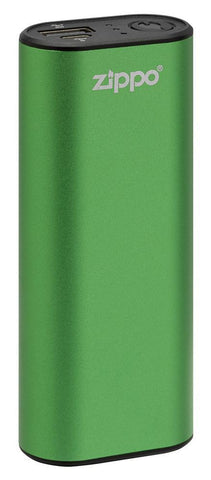 Zippo grüne HeatBank® 6s wiederaufladbarer Handwärmer Frontansicht mit USB-Ladefunktion