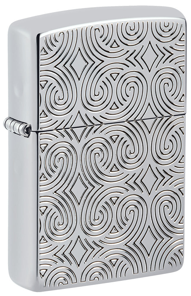 Zippo Feuerzeug Frontansicht ¾ Winkel Armor® hochglanzverchromt mit tief eingravierten Linien