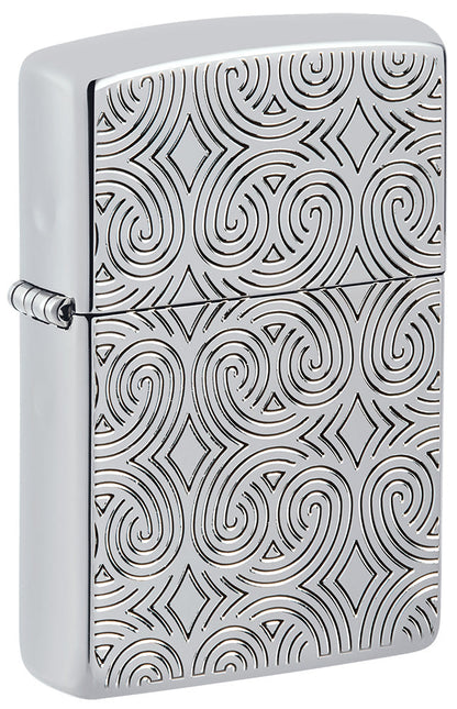 Zippo Feuerzeug Frontansicht ¾ Winkel Armor® hochglanzverchromt mit tief eingravierten Linien