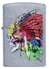 Front of Skull with Headdress Design Street Chrome Windproof Lighter