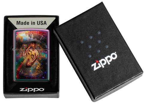 Zippo Feuerzeug lila grün matt Spiritual Journey Zeitreise Online Only in offener Geschenkdose