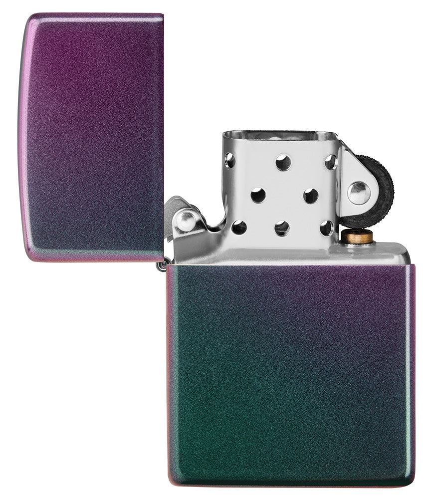 Zippo Feuerzeug Iridescent violett grün geöffnet ohne Flamme