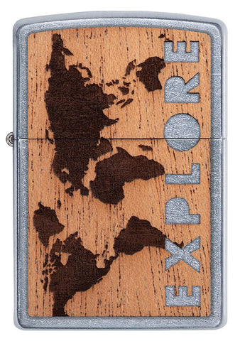 Frontansicht Zippo Feuerzeug Chrome Woodchuck Landscape