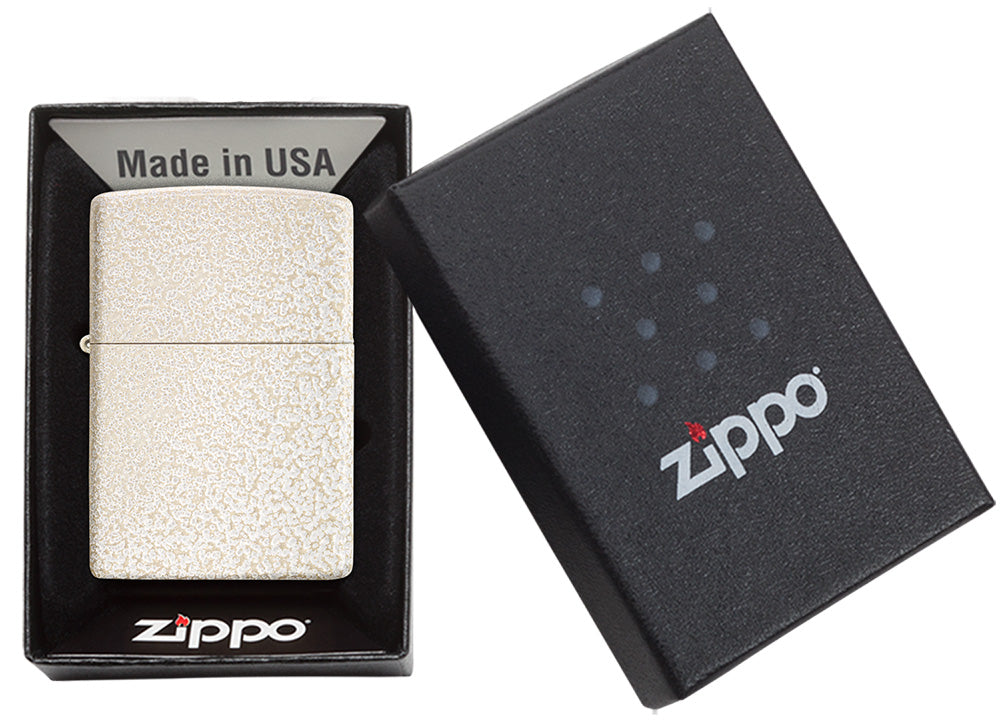 Zippo Feuerzeug Mercury Glass weiß gold gesprenkelt in offener Schachtel