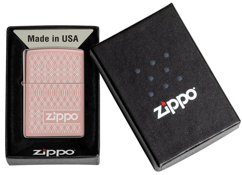 Zippo Feuerzeug hochglanzpoliert Rose Gold Geometric Pattern Wellen Logo Online Only in geöffneter Geschenkbox