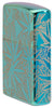 Seitenansicht Vorderseite Zippo Feuerzeug 360 Grad Design Hochglanz Grün mit Hanfblättern und Pilzen