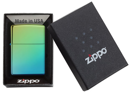 Zippo Feuerzeug Hochglanz grün blau in offener Schachtel