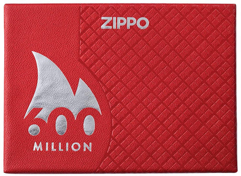 Zippo Feuerzeug 600 Million Frontansicht geschlossene luxuriöse Verpackung in rot mit 600 Million Logo von weißer Flamme umrandet