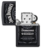 Frontansicht Zippo Feuerzeug schwarz matt mit Jack Daniel's Logo geöffnet