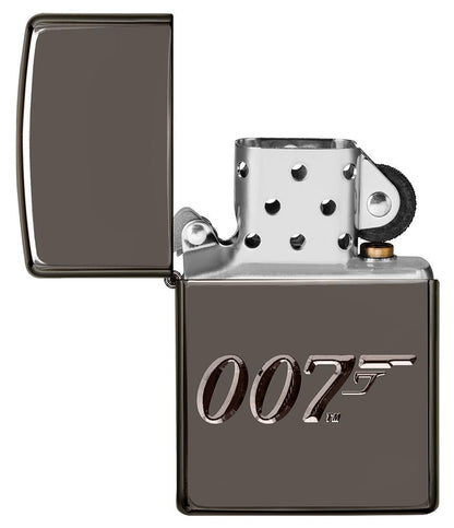 Frontansicht Zippo Feuerzeug grau glänzend 007 geöffnet