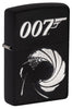 Frontansicht 3/4 Winkel Zippo Feuerzeug James Bond 007 schwarz matt mit Logo als Texturdruck Online Only
