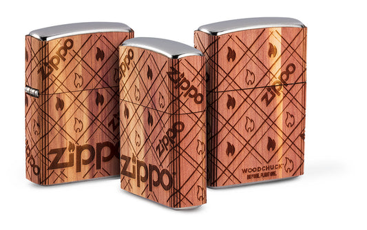Gruppierte Ansicht Zippo Feuerzeug chrom Woodchuck Zippo Flame 360°