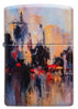 Zippo Feuerzeug Frontansicht weiß matt mit 540° Abbildung von einer bunten städtischen Skyline im Stil eines Gemälde