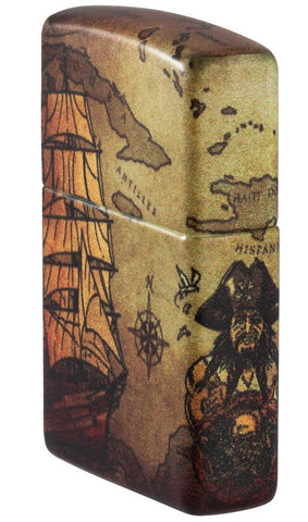Seitenansicht Zippo Feuerzeug White Matte 540° Color Image mit Piratenlandkarte und Schiff