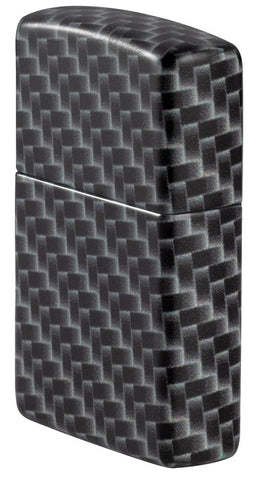 Seitenansicht Zippo Feuerzeug White Matte mit 540 Grad Color Image und Rechteckeckige Kacheln als Muster