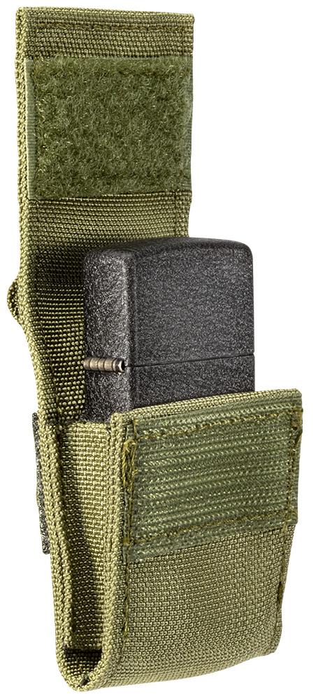 Seitenansicht Zippo Feuerzeugtasche grün mit Black Crackle Feuerzeug