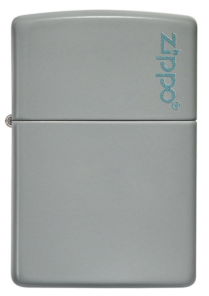 Frontansicht Zippo Feuerzeug Flat Grey Basismodell mattgrau mit Zippo Logo