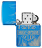 Zippo Feuerzeug Hochglanz Blau Fotodruck mit Harley Davidson Logo umgeben von lodernden Flammen geöffnet ohne Flamme