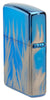 Zippo Feuerzeug Seitenansicht hinten Hochglanz Blau Fotodruck mit Harley Davidson Logo umgeben von lodernden Flammen