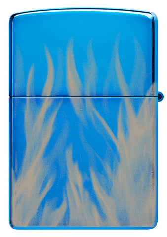 Zippo Feuerzeug Rückansicht Hochglanz Blau Fotodruck mit Harley Davidson Logo umgeben von lodernden Flammen