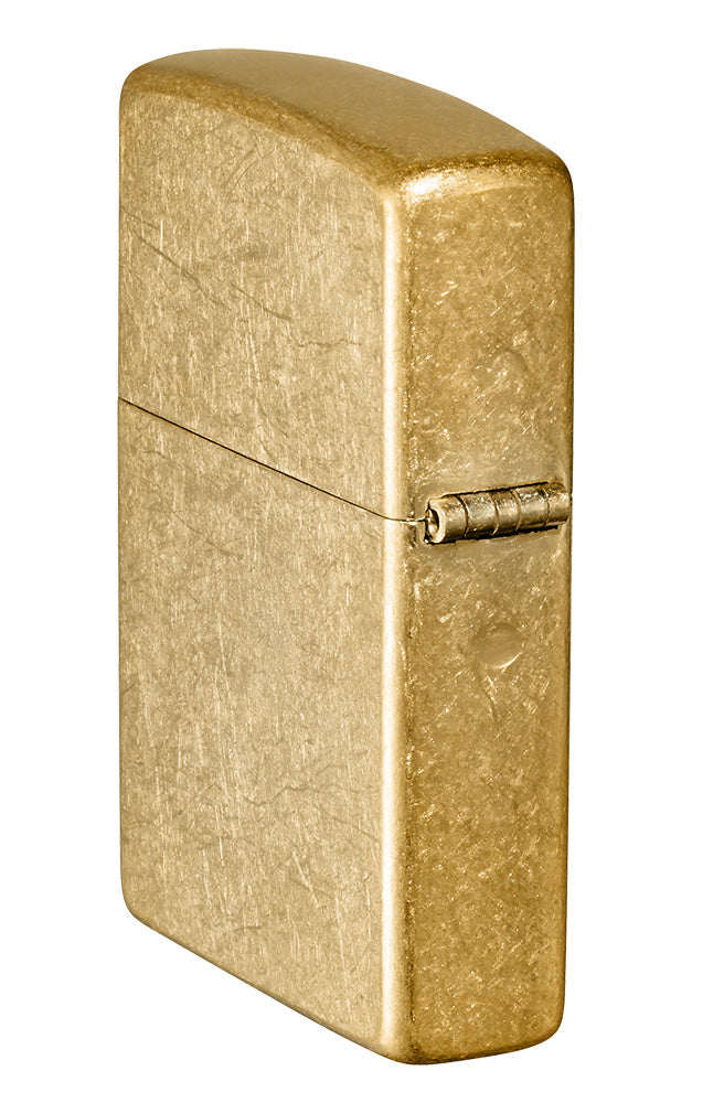 Rückansicht hinten 3/4 Winkel Zippo Feuerzeug Basismodell getrommeltes Messing